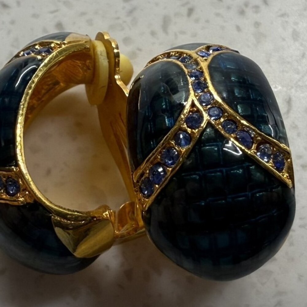 Vintage Joan Rivers Enamel Clip-on Cobalt/Gold Earrings